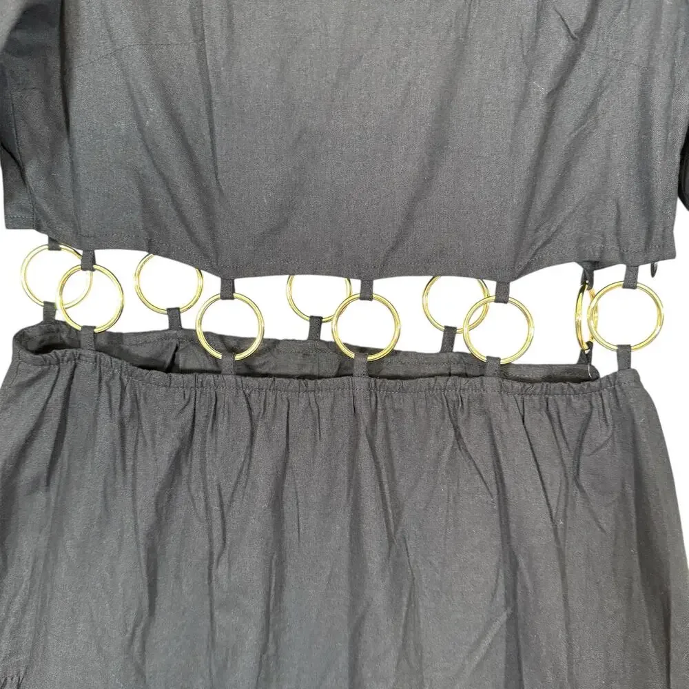 Charlie Holiday Anthropologie Black Andrea Maxi Dress O-Ring Belt Size 6 - Picture 5 of 9